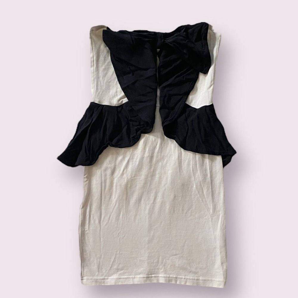Divided H&M Women's Dress 4 Strapless Mini Bodycon Ivory Beige Black Bow Zipper
